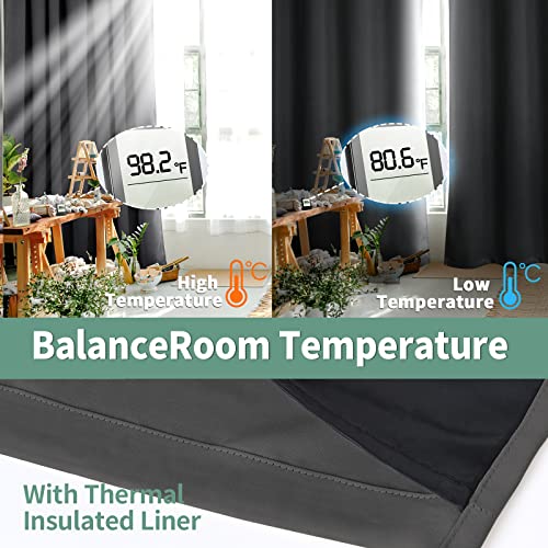 Dark Grey Blackout Curtains for Living Room 84 Inches Long, Thermal Insulated 100% Light Blocking Soundproof Grommet Thick Window Curtains for Bedroom, Each 42 Inch Wide