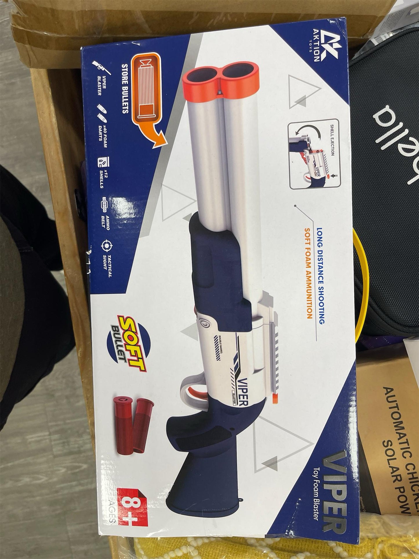 Toy Double Barrel Shotgun with Ejecting Shells - Foam Dart Blaster Including Ammunition Belt, 40 Darts, 12 Shells & Red Dot Sight - Realistic Reloading Action for Kids Aged 8-12