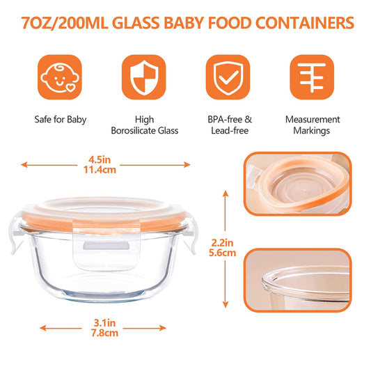 Luvan 7oz Glass Baby Food Containers, 12 Pk