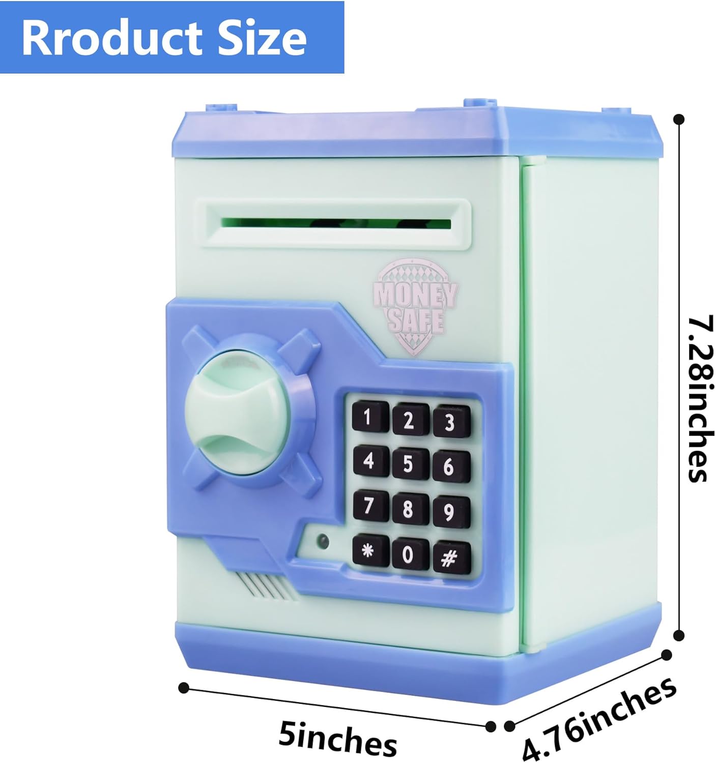 Mini ATM Piggy Bank ATM Machine Best Gift for Kids,Electronic Code Piggy Bank Money Counter Safe Box Coin Bank for Boys Girls Password Lock Case (Cyan)