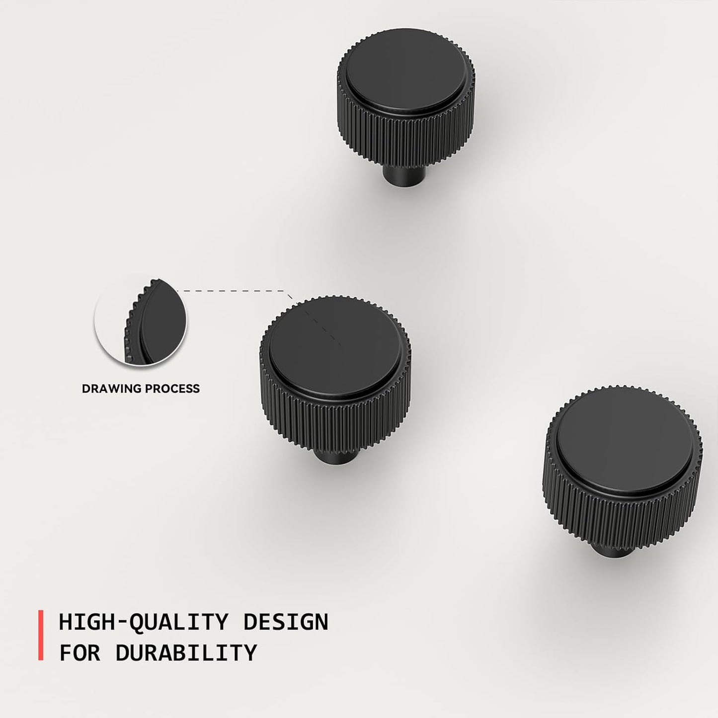 homdiy 5 Pack Matte Black Cabinet Knobs Kitchen Cabinet Knobs Round Knurled Drawer Pulls for Bathroom Kitchen Bedroom, Zinc Alloy