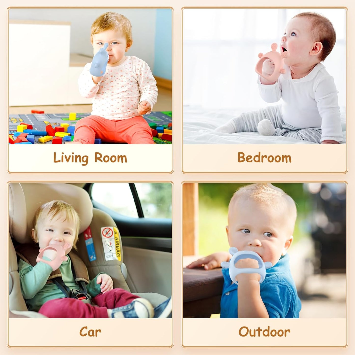 Baby Teething Toys Silicone 2 Pack Teethers Pacifier for Babies Over 3 Months Anti Dropping Wrist Hand Teethers Mitten Baby Chew Toys for Sucking Needs, BPA Free (Blue & Pink)