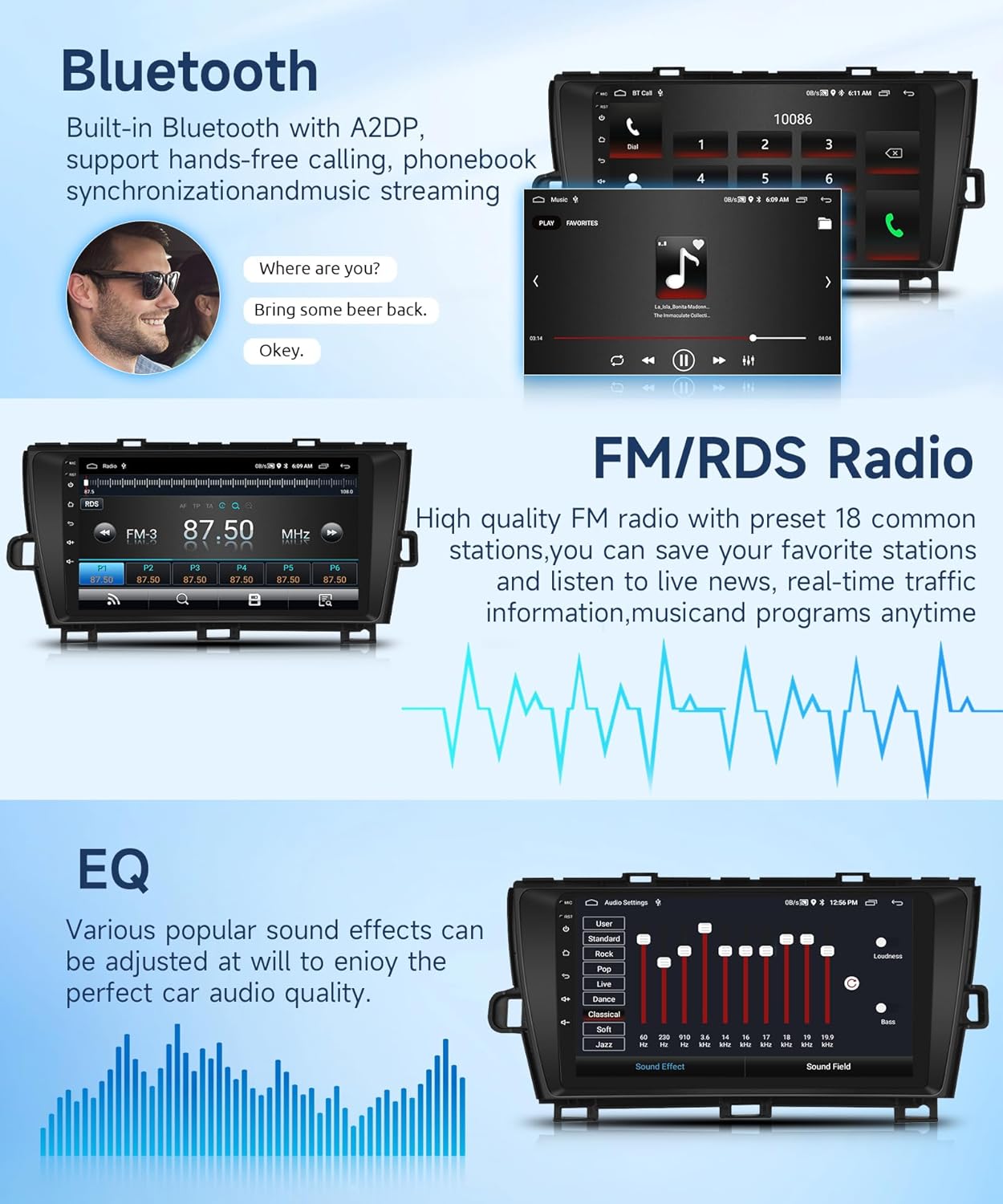 Android 13 Car Radio for Toyota Prius 2010-2015, Rimoody Car Stereo GPS Navigation WiFi Mirror Link 9 Inch Touchscreen Bluetooth FM/RDS EQ + Backup Camera