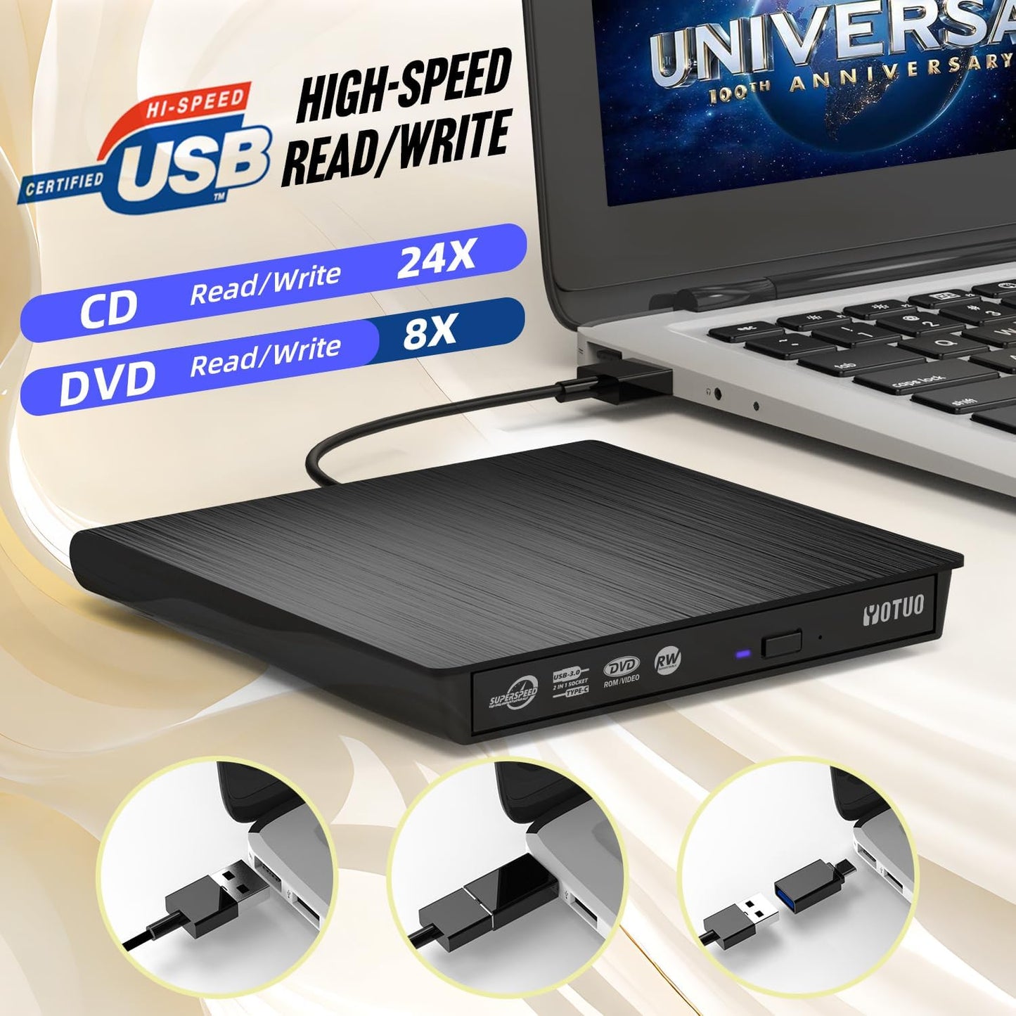 YOTUO External DVD Drive, Portable USB 3.0 CD