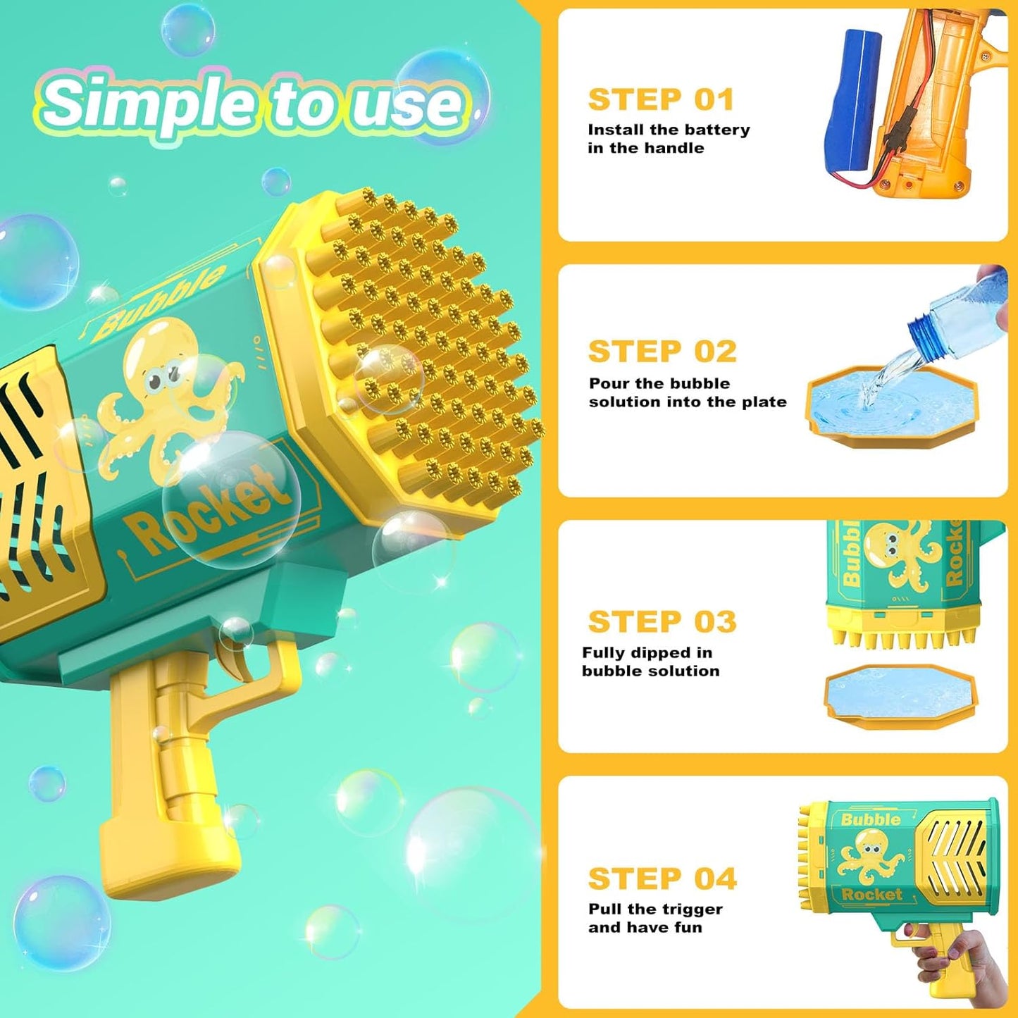 Bubble Gun, 69 Holes Bubble Machine Gun