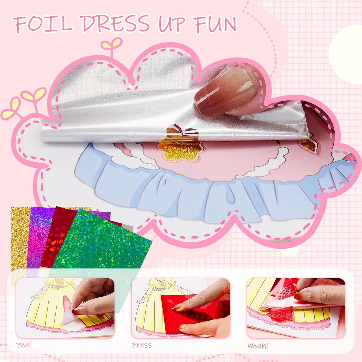 Arts and Crafts for Kids Ages 8-12, 5 In 1 Kids Makeup Sets for Girls 5-8, Princess Makeup, Dress Up, Foil Fun, Diamond Art with Princess Show Stand, Birthday Gifts for Girls Ages 4 5 6 7 8 9 10 11 12