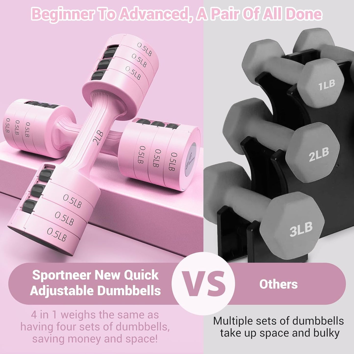 Sportneer Adjustable 4-in-1 Dumbbells Set