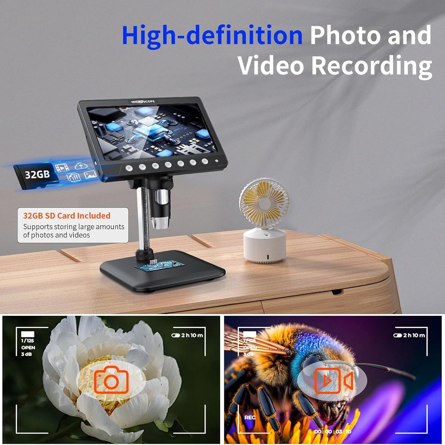 7'' HD IPS Digital Microscope for Adults/Kids