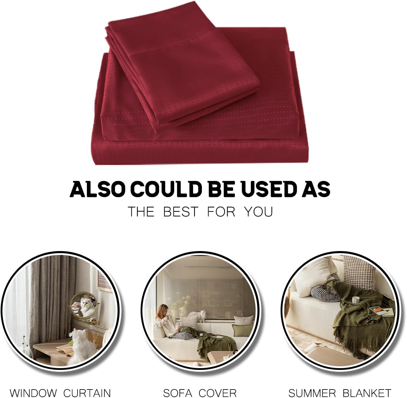 King Sheet Set Deep Pocket, King Bed Sheets Soft Cooling, Microfiber Sheet Sets King Size, Hotel Luxury Breathable Soft Sheets, Burgundy