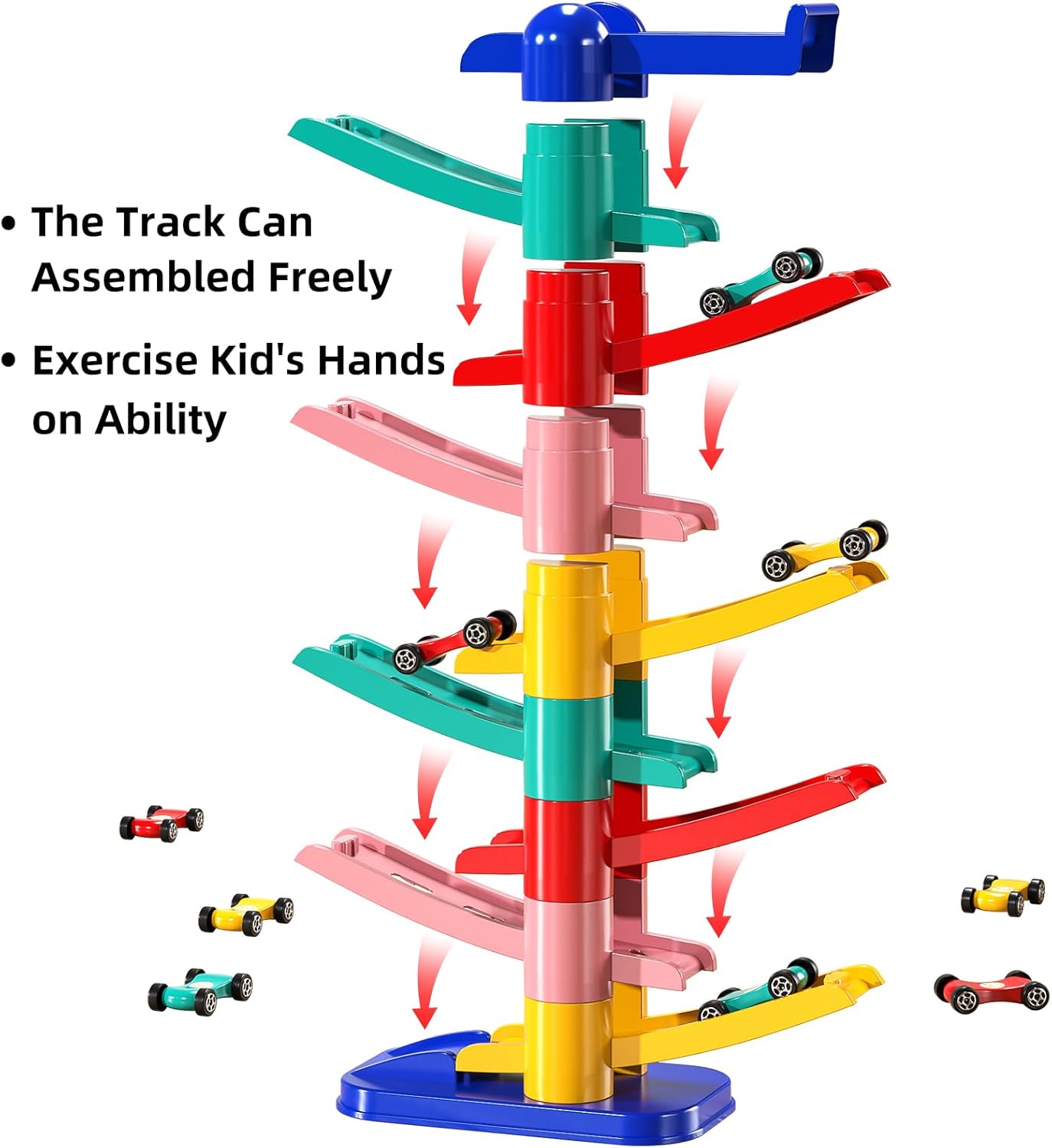 TEMI Kids Play Cars Race Cars for Boys Girls 1 2 3 4 5 6 7 8 Years Old - Car Toy Set, Race Cars Tracks with 4 Small Cars, Toddler Race Track for Kids 18-36 Months, Christmas Birthday Gifts Car Sets