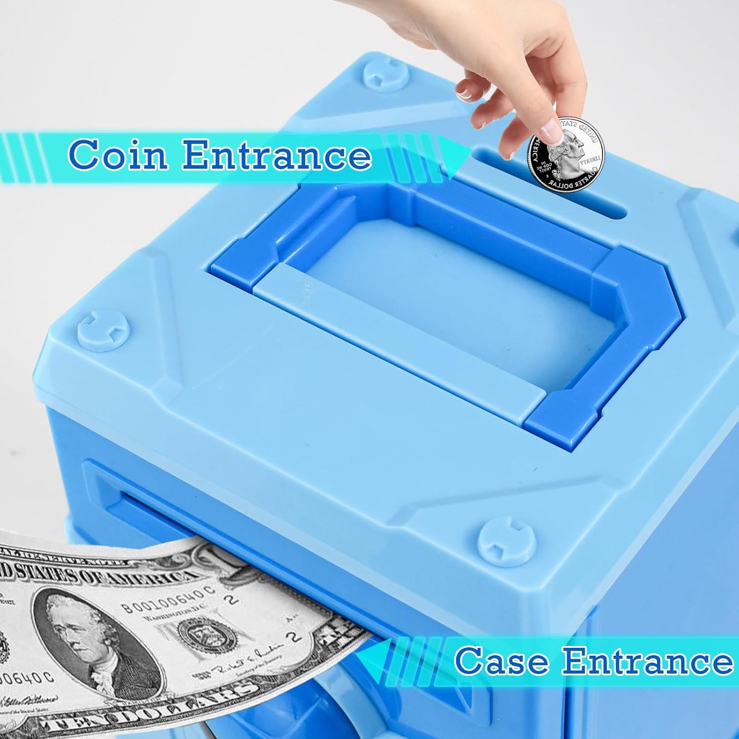 Mini ATM Piggy Bank ATM Machine Best Gift for Kids,Electronic Code Piggy Bank Money Counter Safe Box Coin Bank for Boys Girls Password Lock Case (Blue Robot)