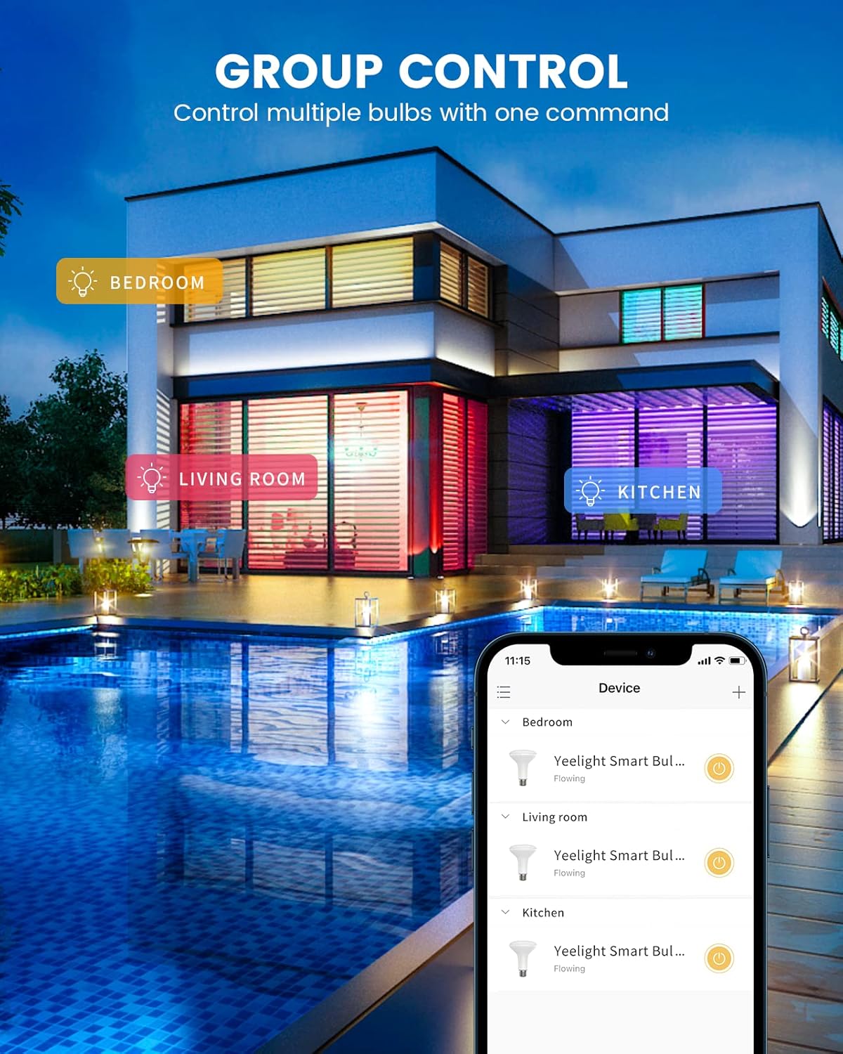 YEELIGHT Flood Light Bulbs, LED Light Bulb, WiFi Light Bulbs, Smart Bulbs That Work with Alexa & Google Home, Razer Chroma, BR30 E26 Smart Light Bulbs No hub Required Warm White 2700K 850LM 2Pack