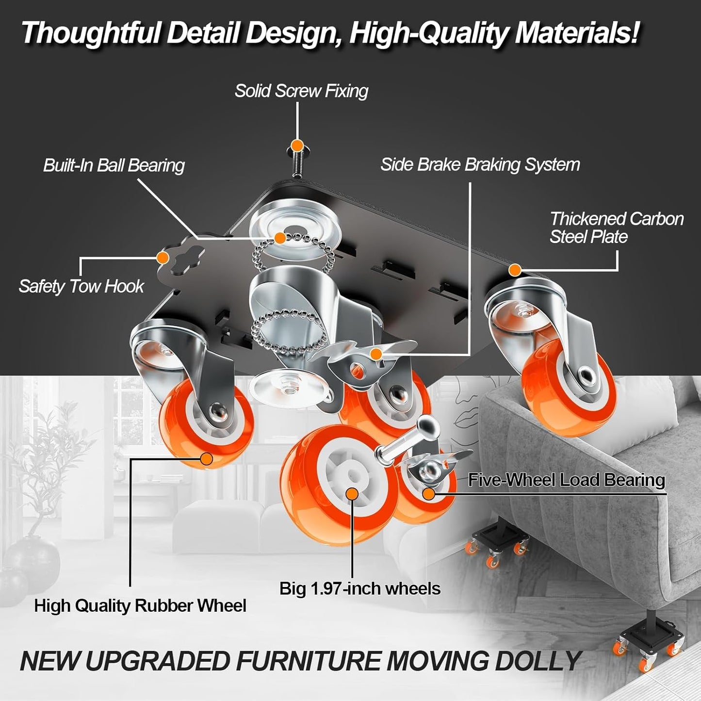 Furniture Dolly 5 Wheels, 3307 Lbs Capacity