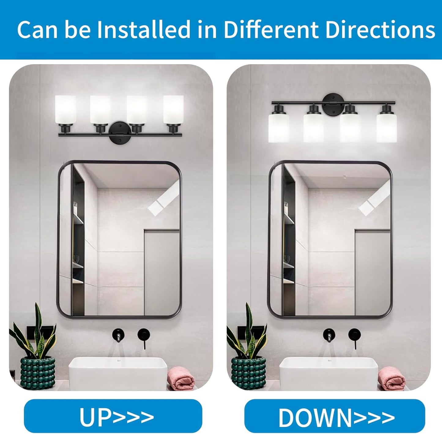 Black Bathroom Vanity Light Fixtures, 4-Light Modern Vanity Lights Bathroom Vanity Wall Lamp Matte Black Bathroom Light Fixtures for Mirror Living Room Hallway Kitchen Cabinet Porch, E26 Base