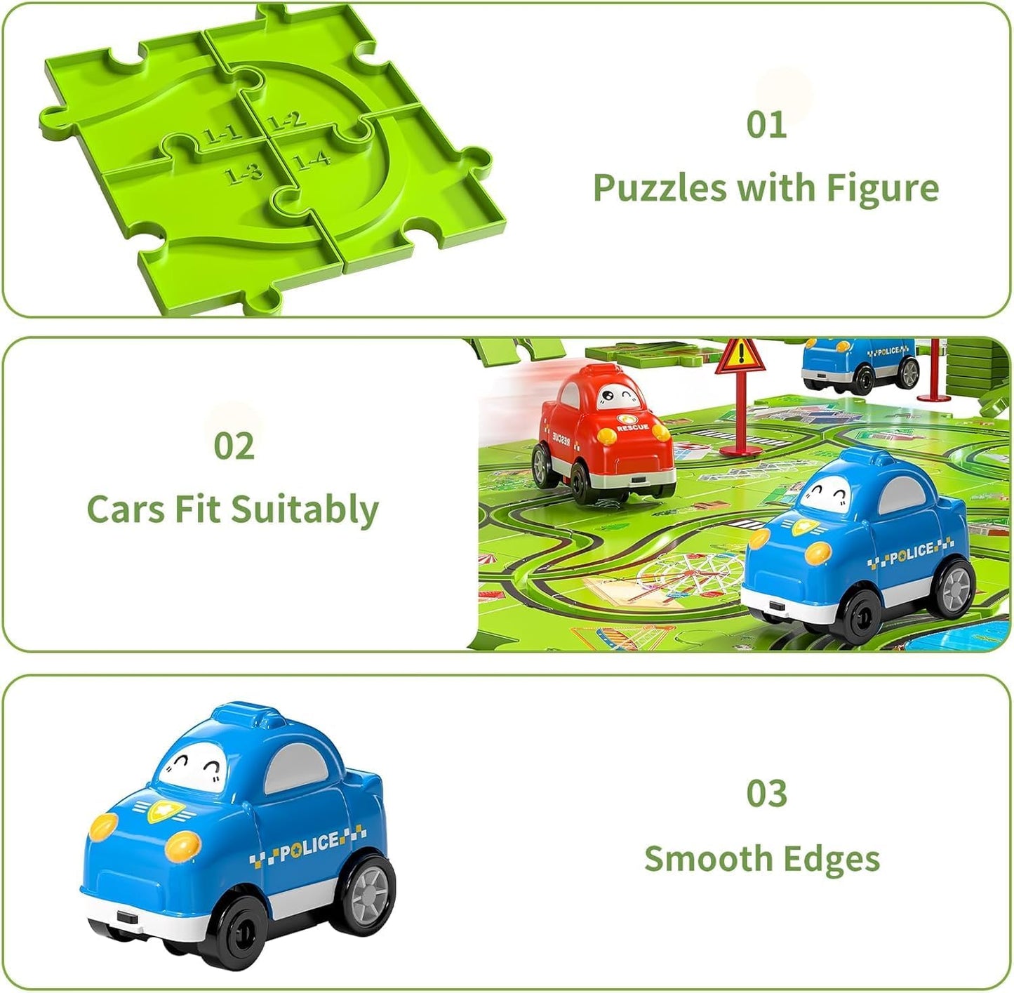 TEMI 48 Pieces Puzzle Race Tracks Car Set Toys for Kids Ages 3 4 5 6 Year Olds- Toddler Gifts for 3-5, Puzzle Tracks Car Playset for Boys Ages 3-6 Birthday