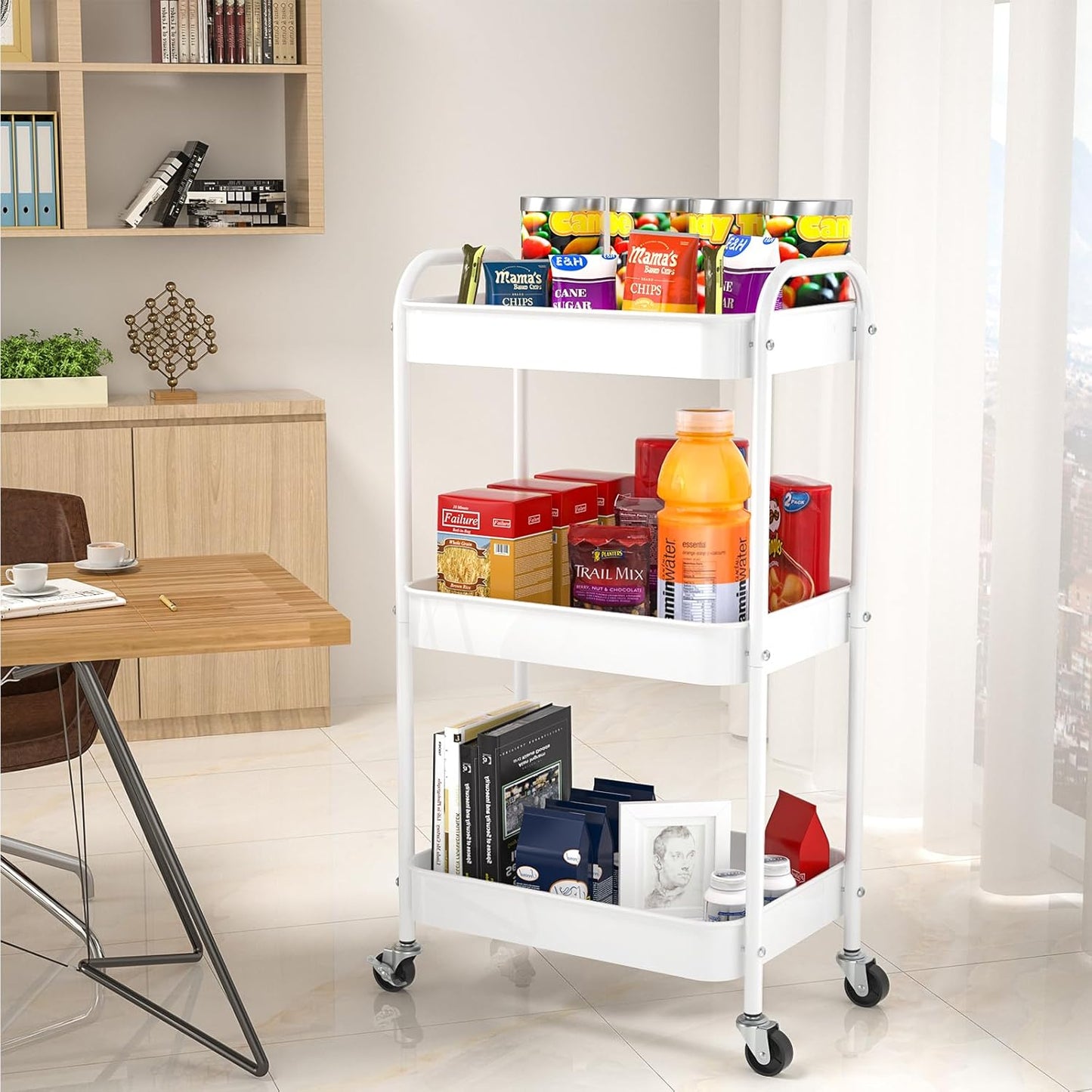 PNVXNUS 3 Tier Rolling Metal Storage Cart