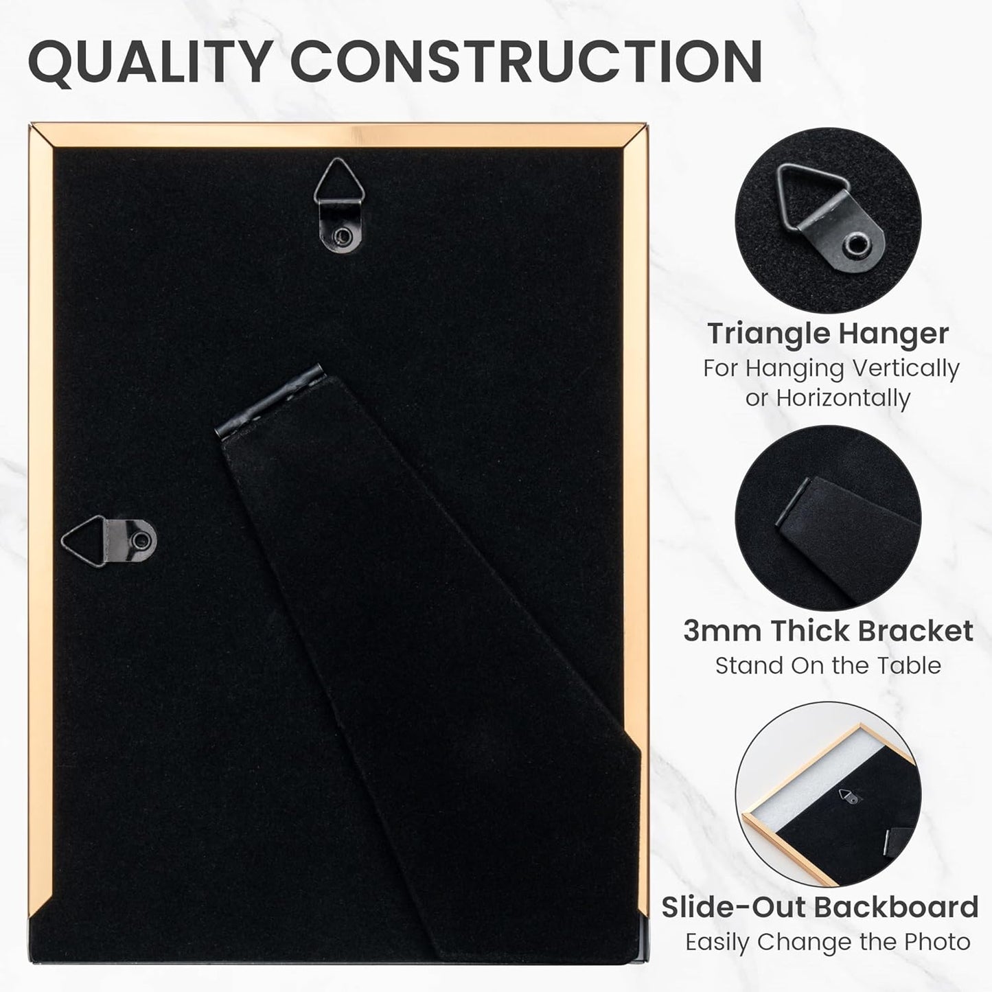 4x6 Enamel Picture Frame, Gold Metal Edge with Easel, Real Glass Photo Frame for Wall and Tabletop Display Family Office Photo Gallery, Black Enamel/1pc