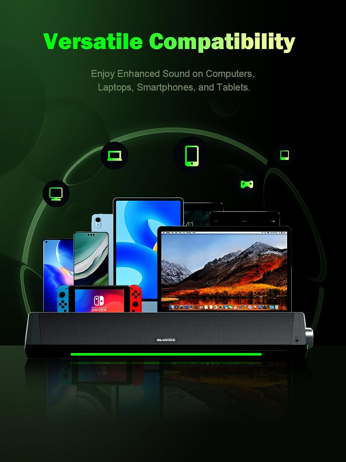 Computer Speakers, Dynamic RGB Sound Bar, HiFi