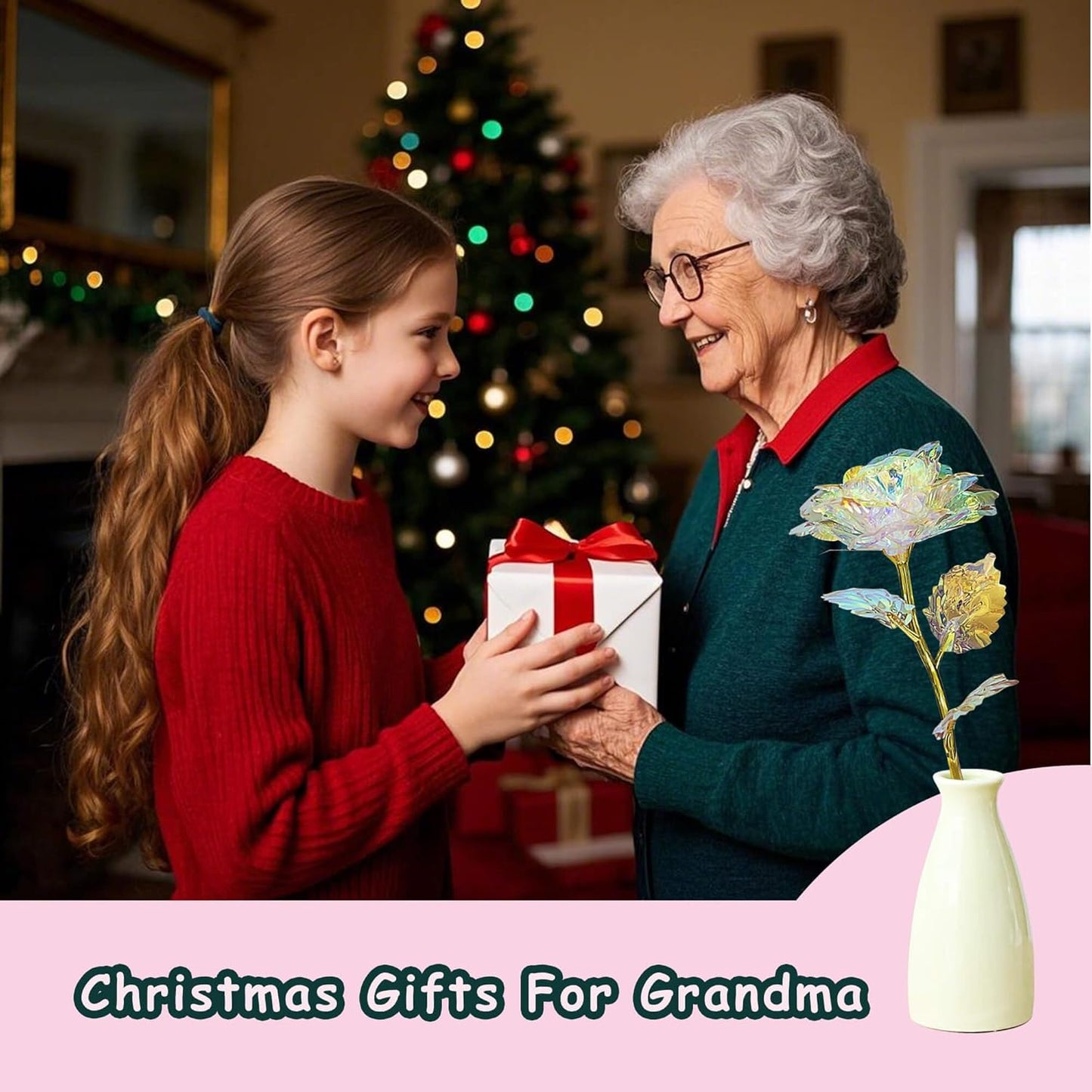 for Mom, Mother's Day Valentines Christmas Birthday Gifts for Mom Grandma Women Artificial Rose