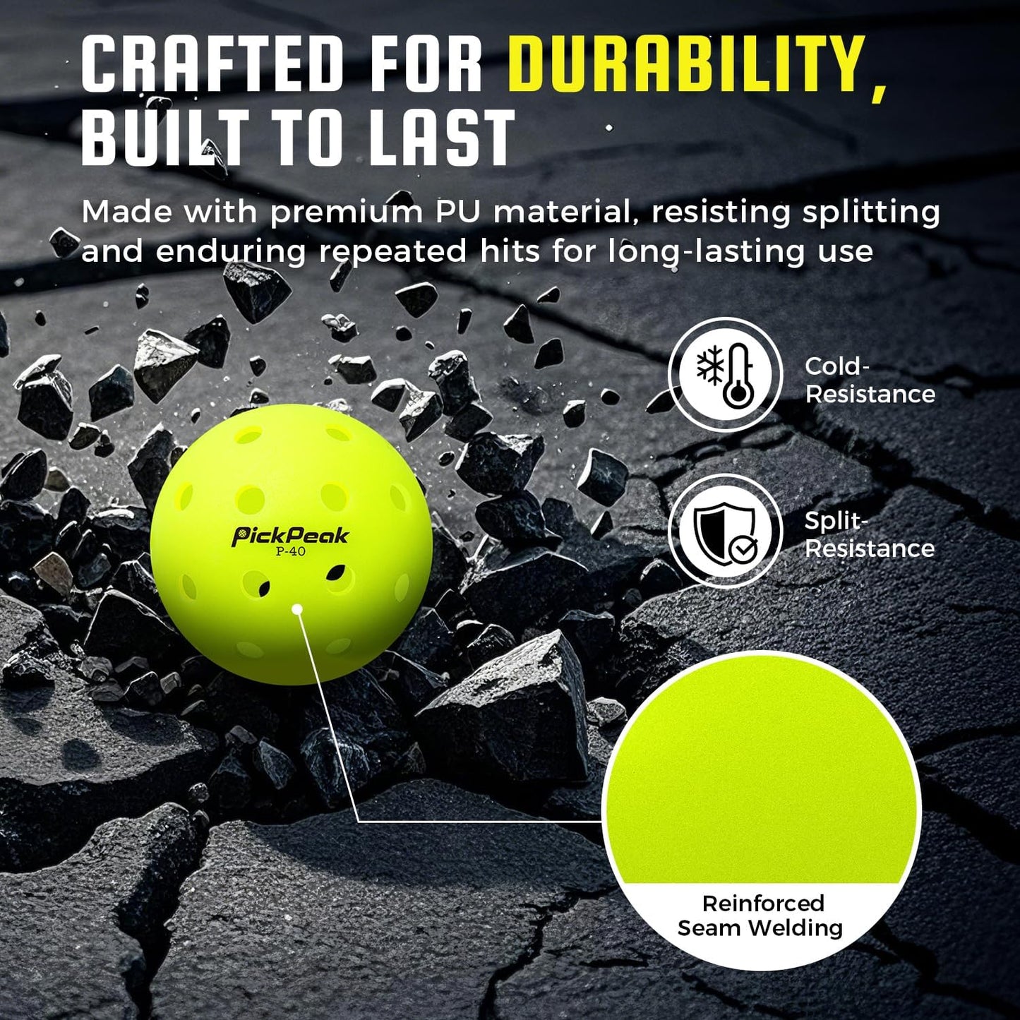 Outdoor Pickleball Balls Usapa Approved 4 Pack|12 Pack 40 Holes Competition Pickle Balls for Tournament Play | Crack Resistant Pickleball for Beginner Intermediate Pro Player