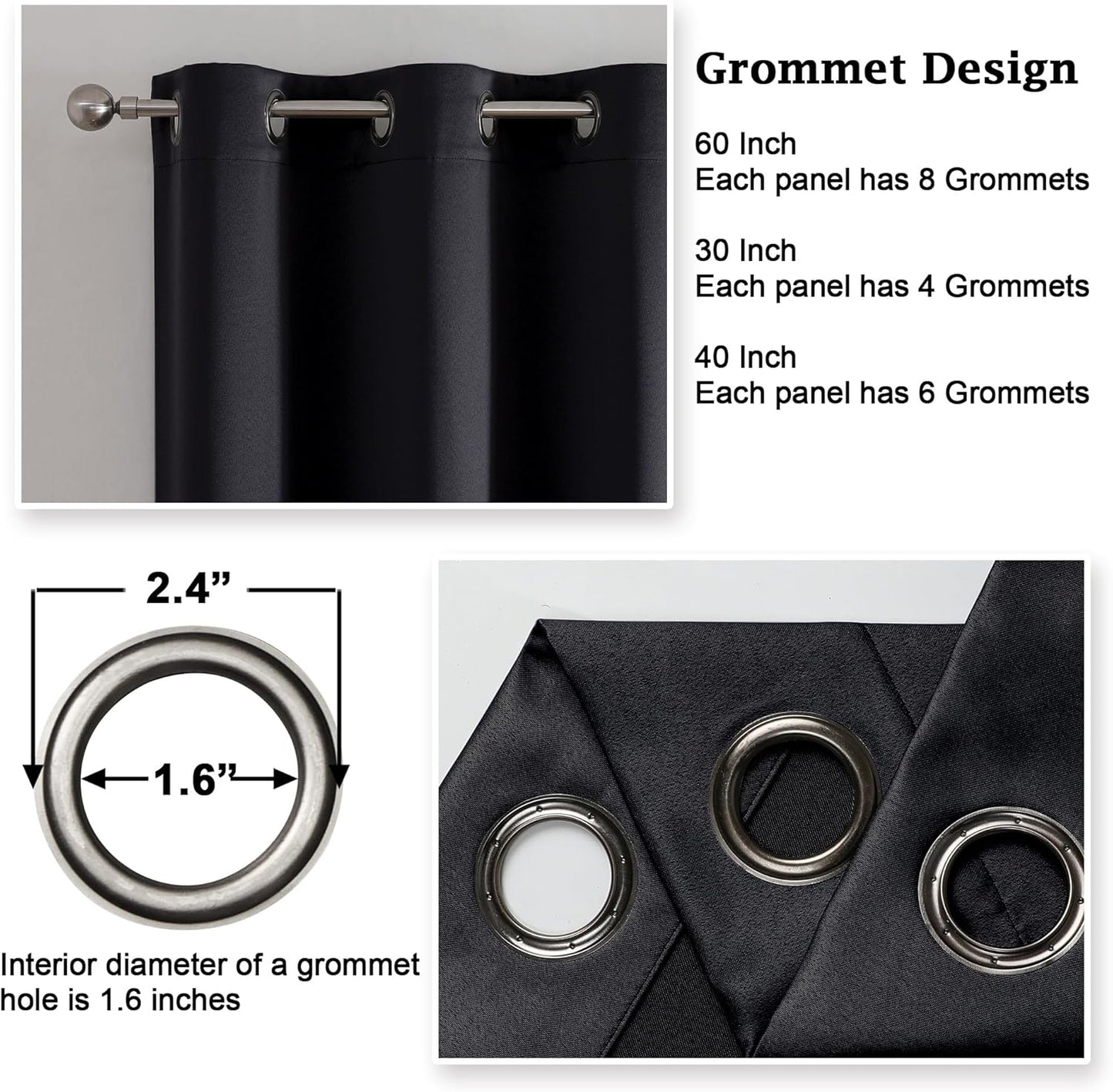 Chyhomenyc Athena Black Curtains 54 Inch Length 2 Panels for Bedroom, Satin Room Darkening Privacy Energy Saving Short Window Treatment Drapes for Kitchen Small Windows, Each 40" Wx54 L, Black, 2 Pcs