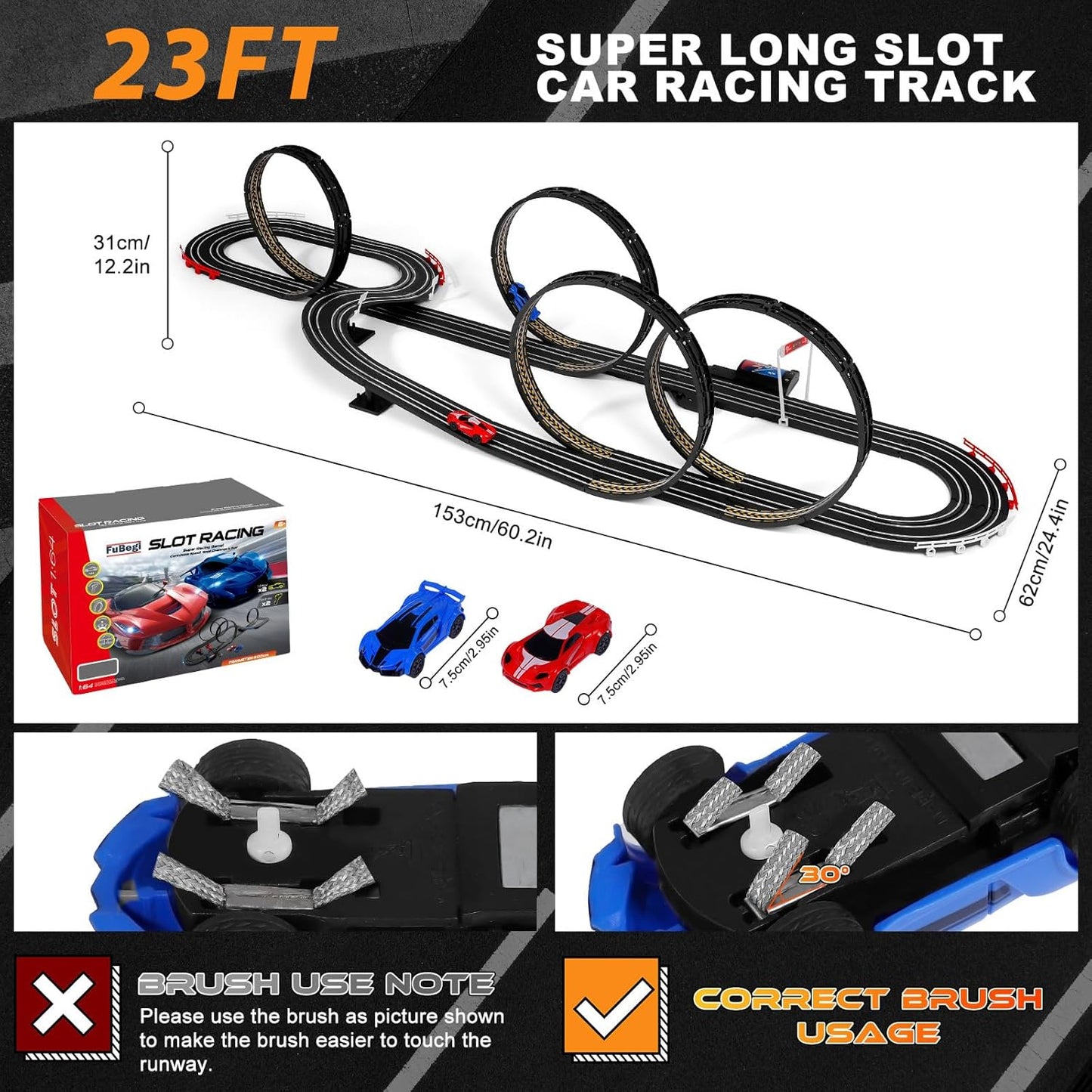 Slot Car Race Track Set 1:64 Scale, Ages 6-12