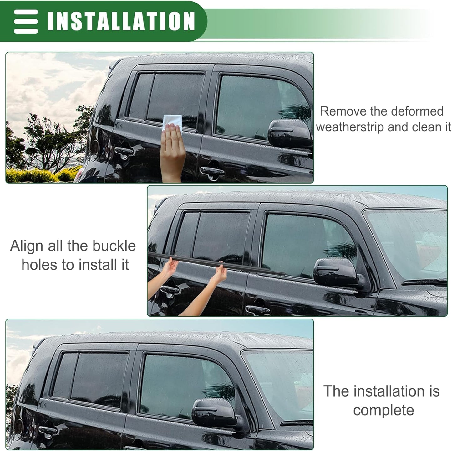 Motoforti Rear Right Door Window Belt Weatherstrip, Window Weatherstrip, for Scion XB Base 2.4L L4 - Gas 2008-2015, Rubber, Black