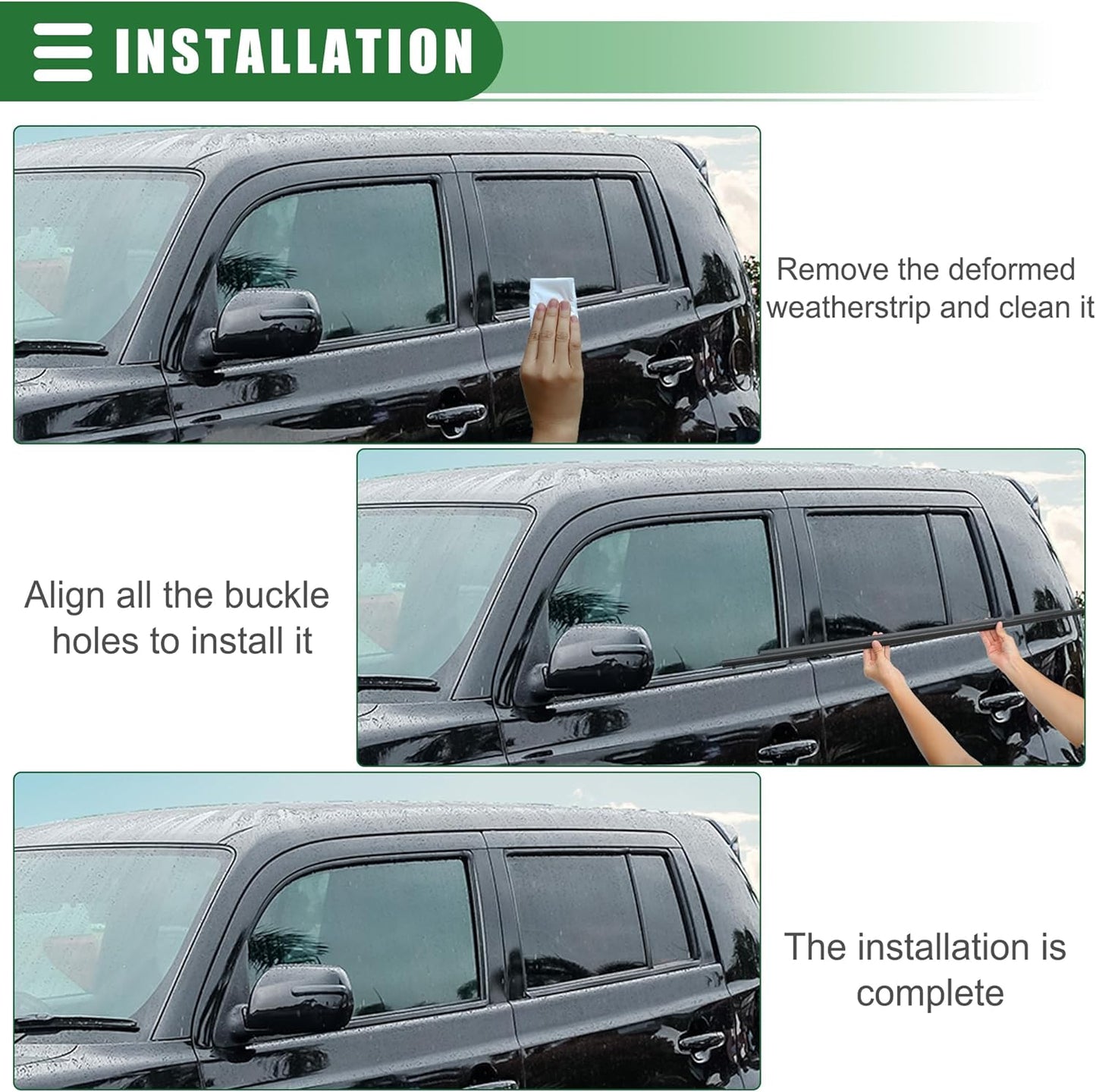 Motoforti Rear Left Door Window Belt Weatherstrip, Window Weatherstrip, for Scion XB Base 2.4L L4 - Gas 2008-2015, Rubber, Black