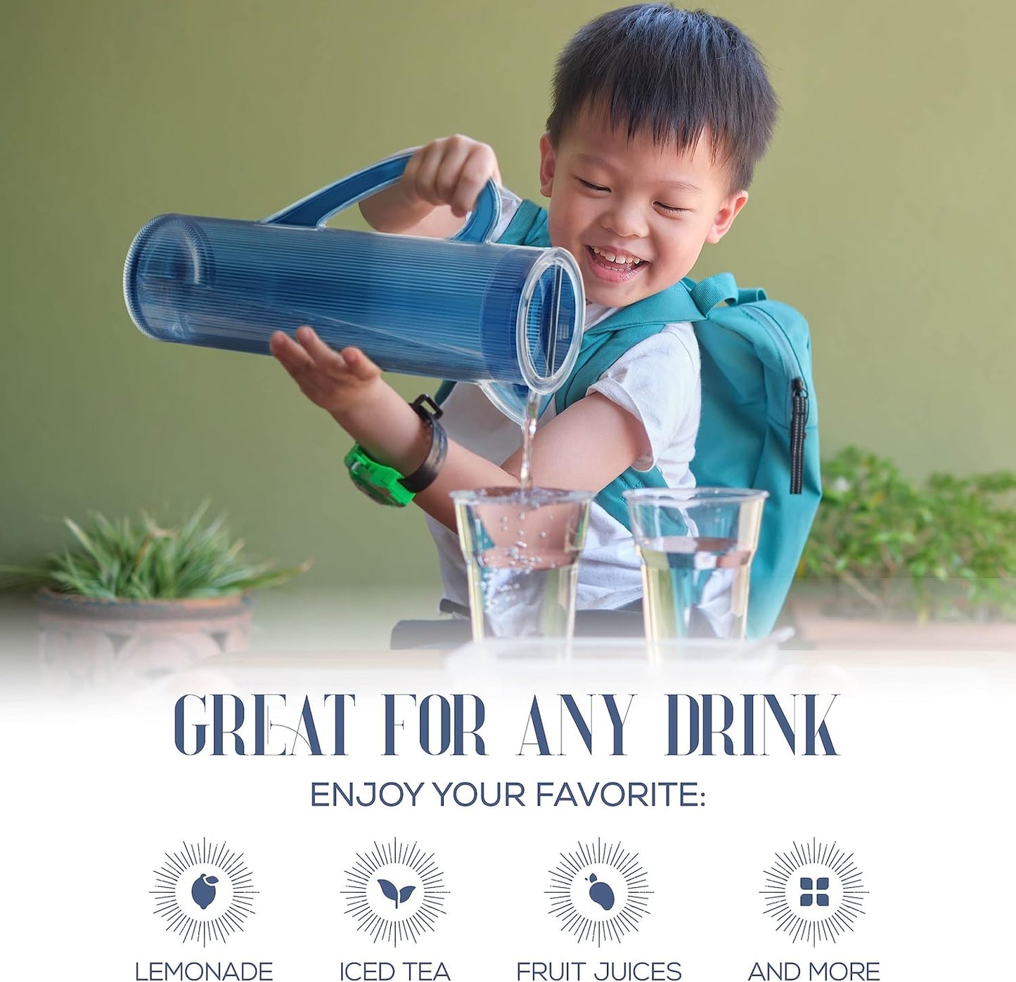 elle decor Acrylic Water Pitcher with Lid | Indigo Blue Tall Jug | Plastic Juice Carafe for Iced Coffee, Mimosa Bar, Lemonade, and Orange Juice | 50-Ounces Iced Tea Pitcher for Fridge