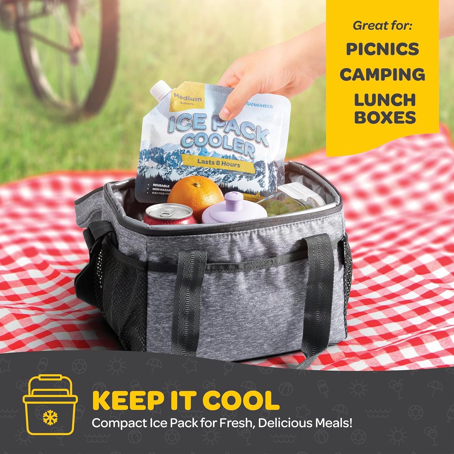 Reusable Ice Packs for Lunch Boxes and Coolers, Ice Pack for Outdoor Activities Like Camping & Travel. BPA-Free Keeps Your Drink & Food Various Sizes Colds Up 8 to 48 Hours with No Mess of Melting Ice