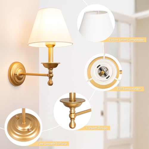 Adust Battery Operated Wall Sconce Set of Two Remote Control Dimmable Rechargeable LED Light Bulb, 3 Color Temps LED, for Bedroom Living Room