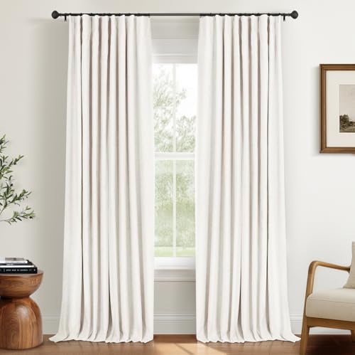 INOVADAY 100% Black Out Curtains 96 Inches Long, Thermal Insulated Linen Blackout Curtains for Bedroom 96 Length, Boho Farmhouse Curtains & Drapes for Living Room - Beige, W50 x L96, 2 Panels