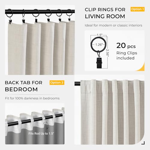 INOVADAY 100% Black Out Curtains 96 Inches Long, Thermal Insulated Linen Blackout Curtains for Bedroom 96 Length, Boho Farmhouse Curtains & Drapes for Living Room - Beige, W50 x L96, 2 Panels