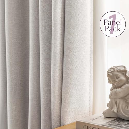 jinchan Blackout Curtain 96 Inch Length, Faux Linen Curtain for Living Room, Thermal Insulated Room Darkening Grommet Top Window Drape, 1 Panel Curtain for Bedroom Bone