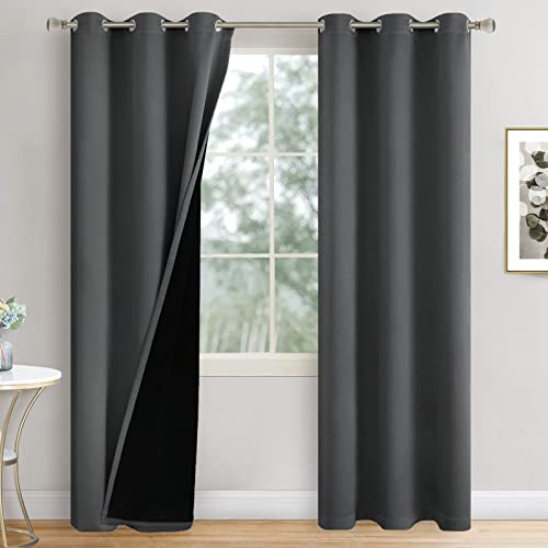 Dark Grey Blackout Curtains for Living Room 84 Inches Long, Thermal Insulated 100% Light Blocking Soundproof Grommet Thick Window Curtains for Bedroom, Each 42 Inch Wide