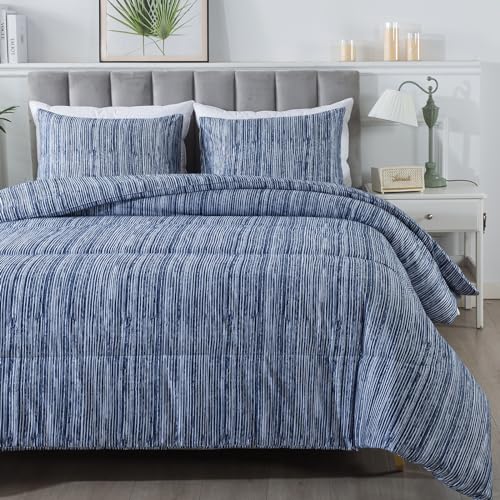 Blue Striped Comforter Set, Twin (68"x90")