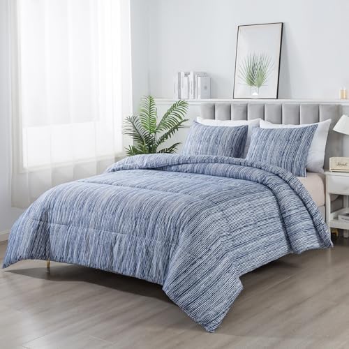 Blue Striped Comforter Set, Twin (68"x90")