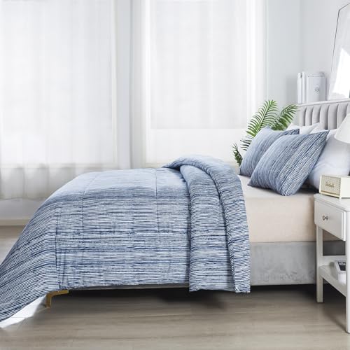 Blue Striped Comforter Set, Twin (68"x90")