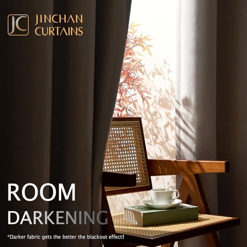 jinchan Blackout Curtain 96 Inch Length, Faux Linen Curtain for Living Room, Thermal Insulated Room Darkening Grommet Top Window Drape, 1 Panel Curtain for Bedroom Bone