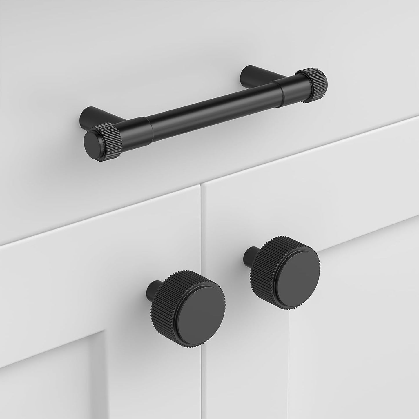 homdiy 5 Pack Matte Black Cabinet Knobs Kitchen Cabinet Knobs Round Knurled Drawer Pulls for Bathroom Kitchen Bedroom, Zinc Alloy