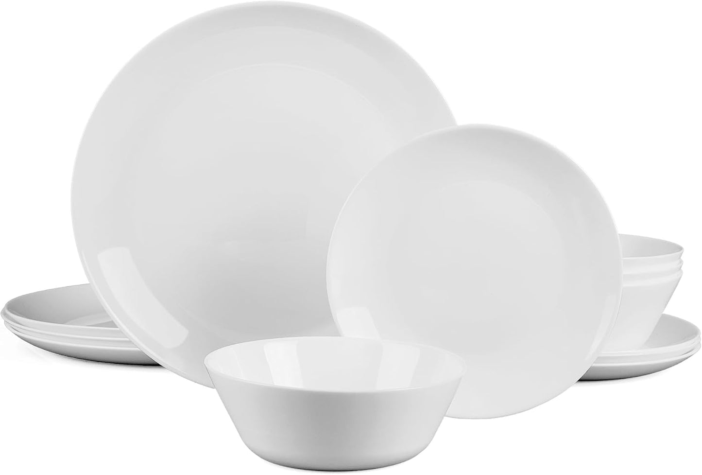 LaGlint 12pc Opal Glass Plates & Bowls Set