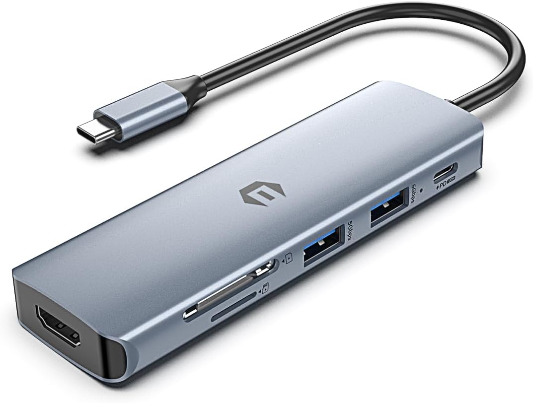 6 in 1 USB C Hub, HDMI, 100W PD, USB 3.0, TF