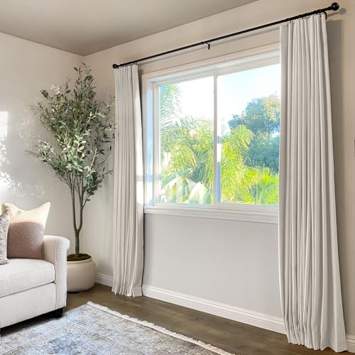 INOVADAY 100% Black Out Curtains 96 Inches Long, Thermal Insulated Linen Blackout Curtains for Bedroom 96 Length, Boho Farmhouse Curtains & Drapes for Living Room - Beige, W50 x L96, 2 Panels