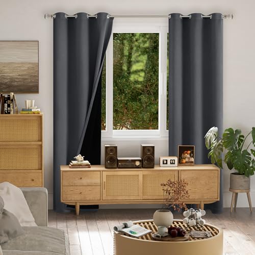Dark Grey Blackout Curtains for Living Room 84 Inches Long, Thermal Insulated 100% Light Blocking Soundproof Grommet Thick Window Curtains for Bedroom, Each 42 Inch Wide