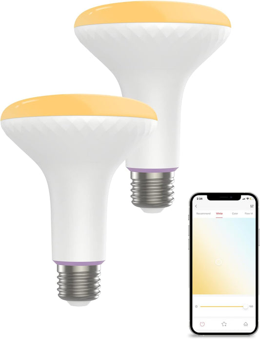 YEELIGHT Flood Light Bulbs, LED Light Bulb, WiFi Light Bulbs, Smart Bulbs That Work with Alexa & Google Home, Razer Chroma, BR30 E26 Smart Light Bulbs No hub Required Warm White 2700K 850LM 2Pack