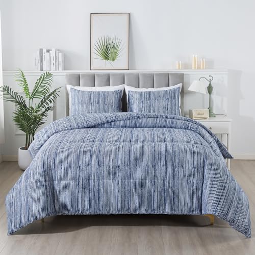 Blue Striped Comforter Set, Twin (68"x90")