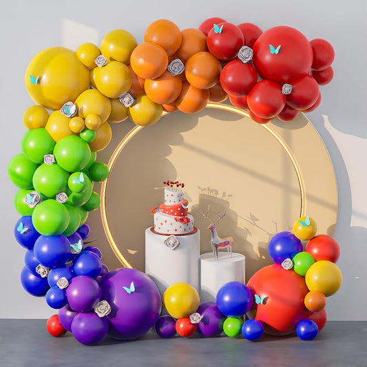 129pcs Rainbow Balloon Garland Arch Kit Different Sizes 18" 12" 10" 5" Assorted Color Latex Balloons for Birthday Baby Shower Graduation Wedding Gender Reveal Anniversary Party Decorations
