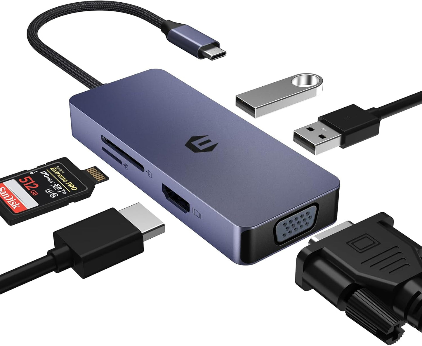 USB C Hub, 6 in 1 Adapter, HDMI, VGA, USB Ports