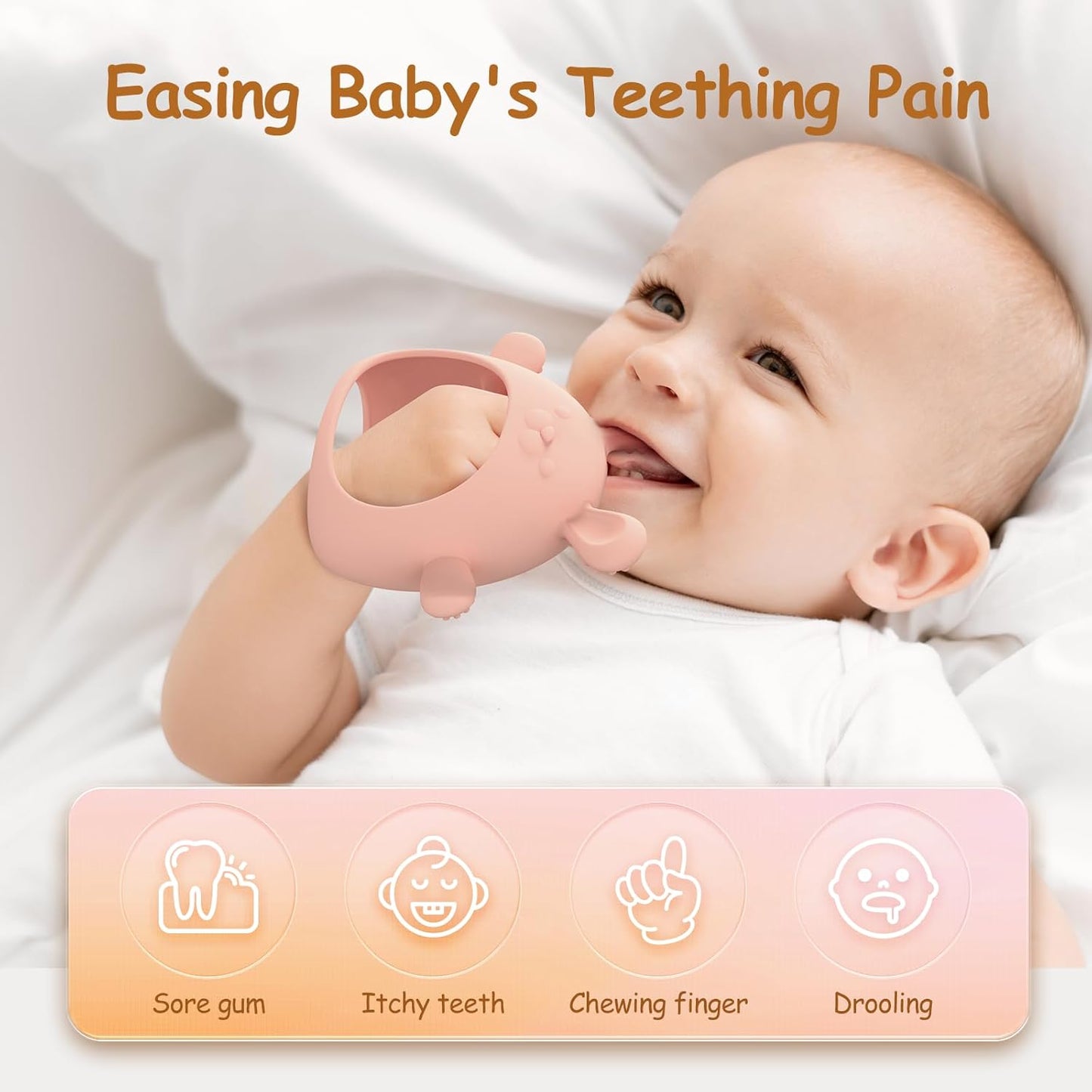 Baby Teething Toys Silicone 2 Pack Teethers Pacifier for Babies Over 3 Months Anti Dropping Wrist Hand Teethers Mitten Baby Chew Toys for Sucking Needs, BPA Free (Blue & Pink)