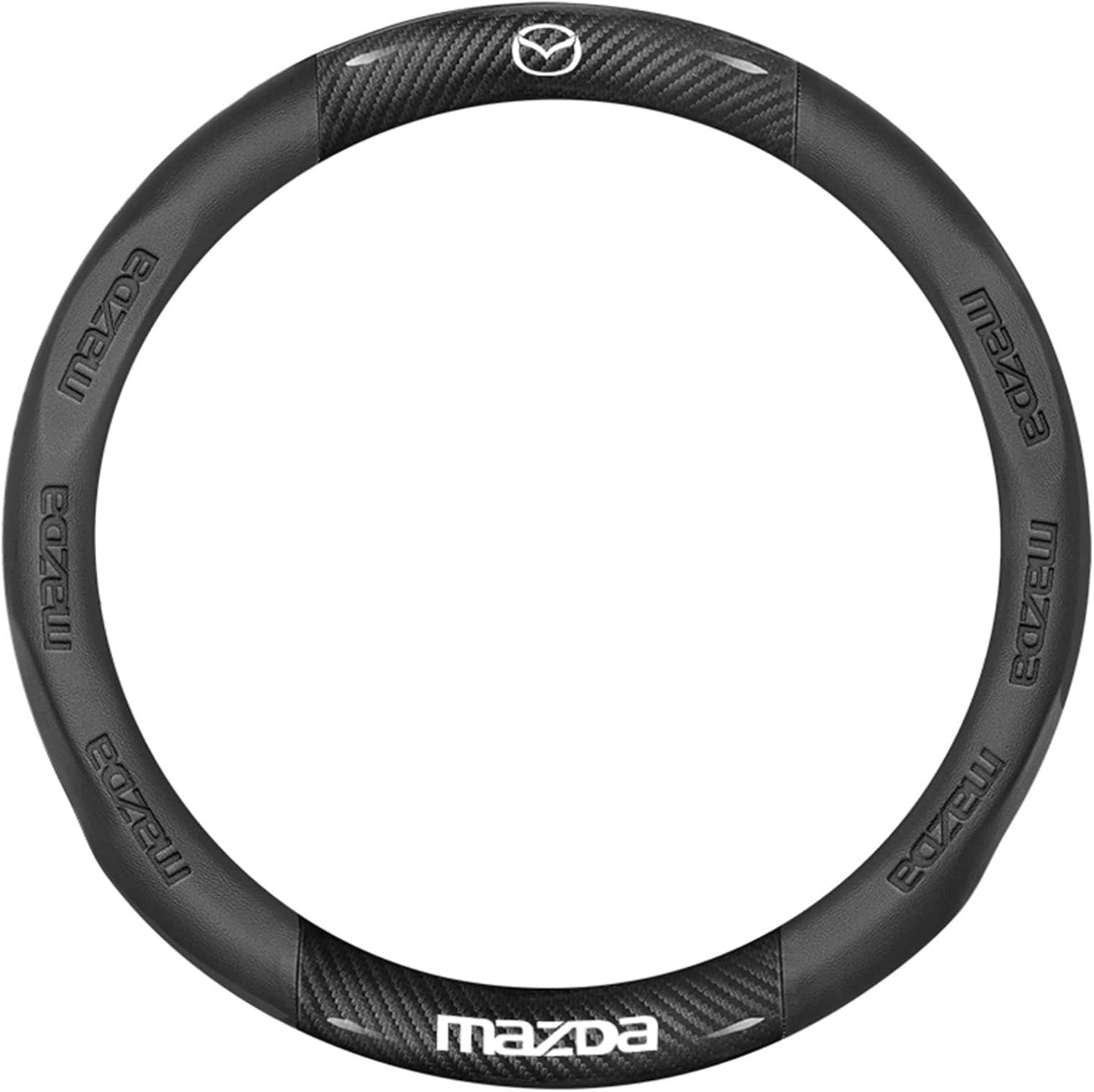 Custom-Fit for Mazda Steering Wheel Cover, Fusion Carbon Fiber Premium Leather Car Steering Wheel Cover with Logo, Non-Slip, Breathable, for Mazda Accessories (MZD-New)